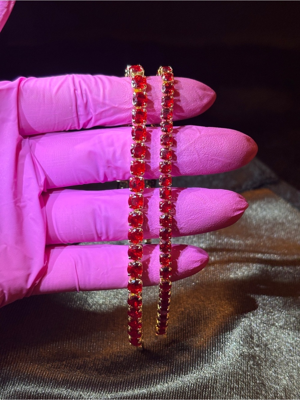 2 Yellow Gold Red Tennis CZ Bracelet 8 in. - Picture 3 of 15